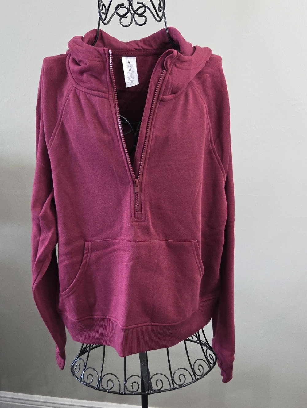Cozy Half-Zip Hooded Sweatshirt  in Burgundy